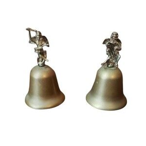 Vintage Silvestri Brass Bell Set of 2 Angels Cherubs Drums Harp MCM